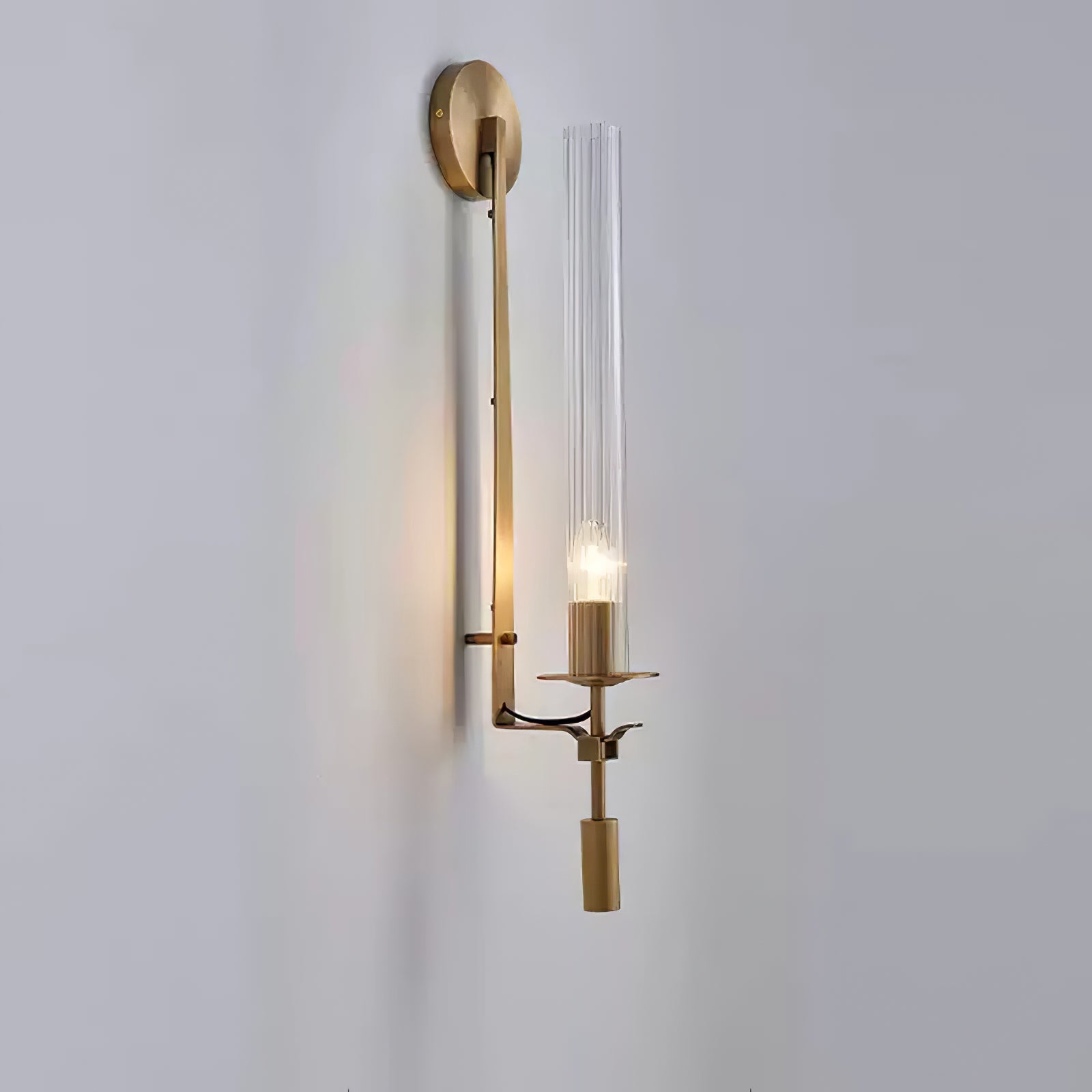 Klassieke Messing Wandlamp met Geribbeld Glas – 1940s Franse Stijl Cilinderlamp voor Gang Woonkamer Slaapkamer – E26 E27 Fitting – Enkel en Dubbel Lichtpunt | Sansoti