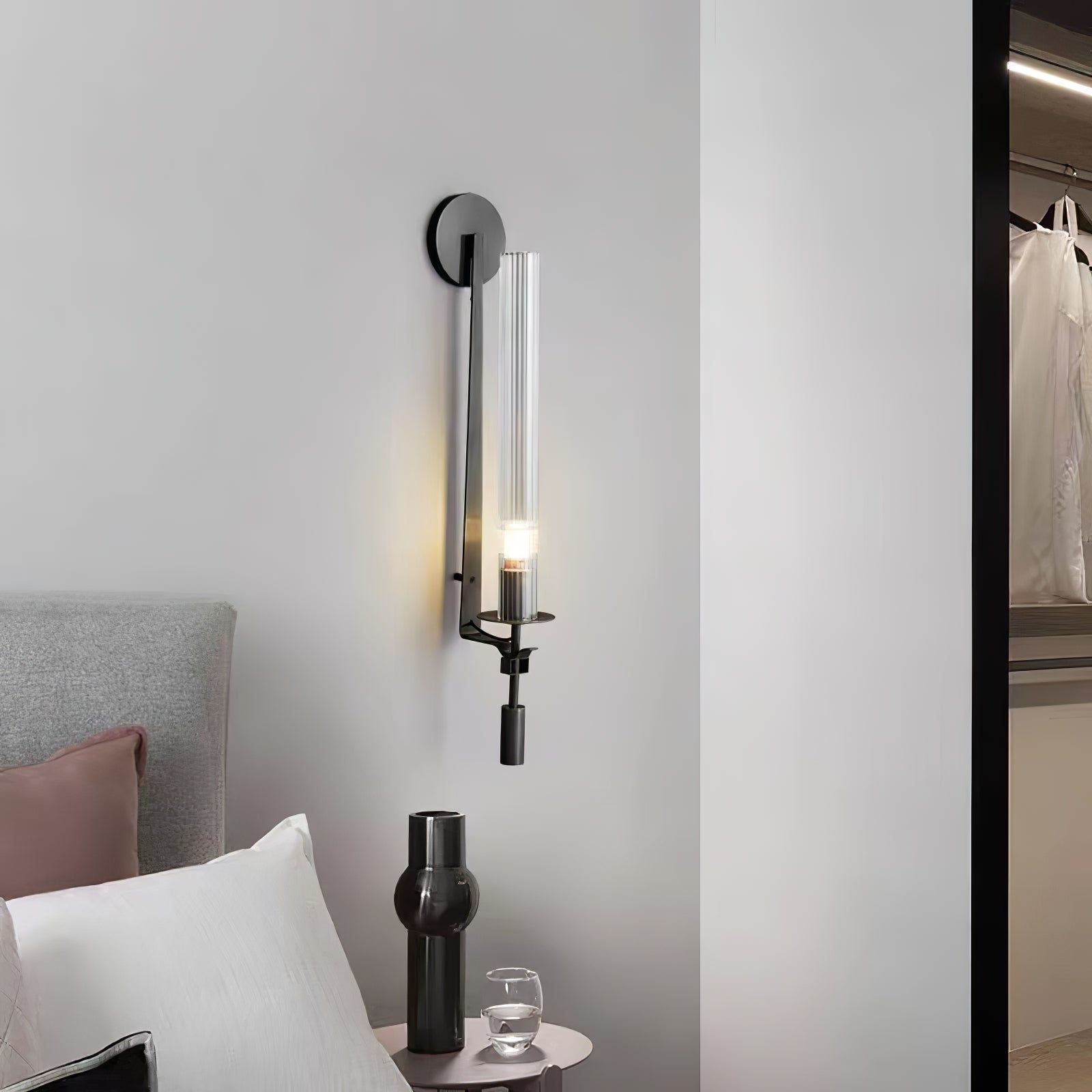 Klassieke Messing Wandlamp met Geribbeld Glas – 1940s Franse Stijl Cilinderlamp voor Gang Woonkamer Slaapkamer – E26 E27 Fitting – Enkel en Dubbel Lichtpunt | Sansoti
