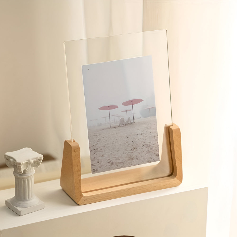Houten Fotohouder met Acryl 6 Inch Staand Tafelmodel Verticaal Horizontaal Fotodisplay Walnoot Beuken | Sansoti