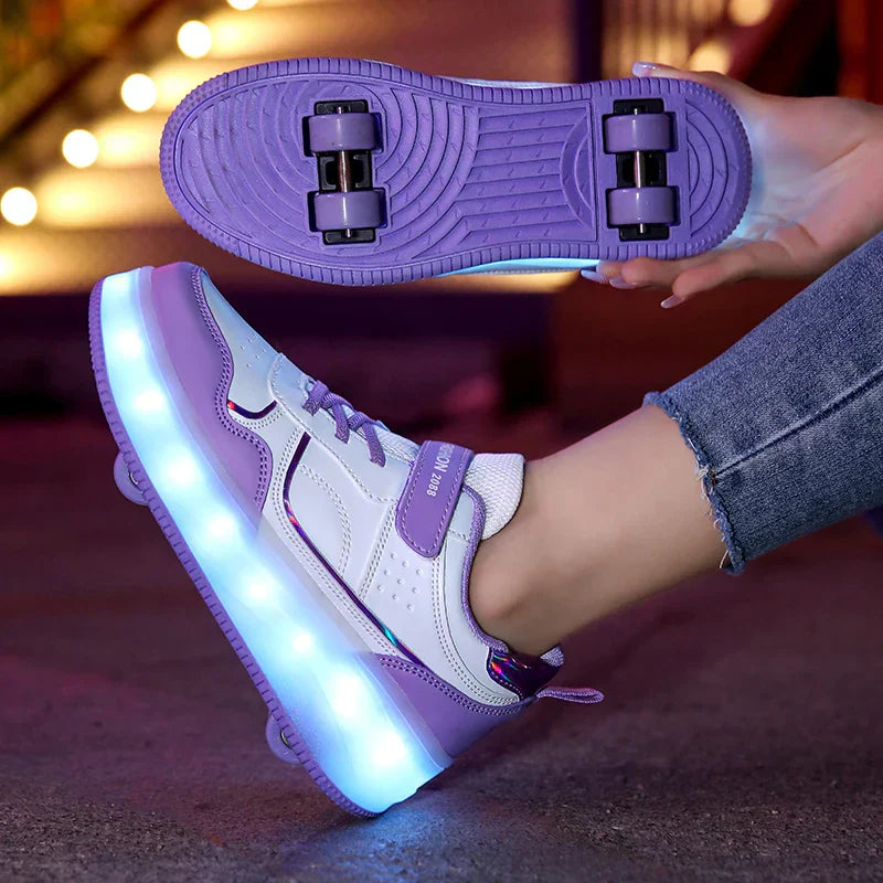 Verstelbare LED Rollerschoenen voor Kinderen Roze Paars 30-38 Orthopedisch | Sansoti