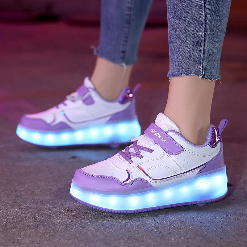 Verstelbare LED Rollerschoenen voor Kinderen Roze Paars 30-38 Orthopedisch | Sansoti