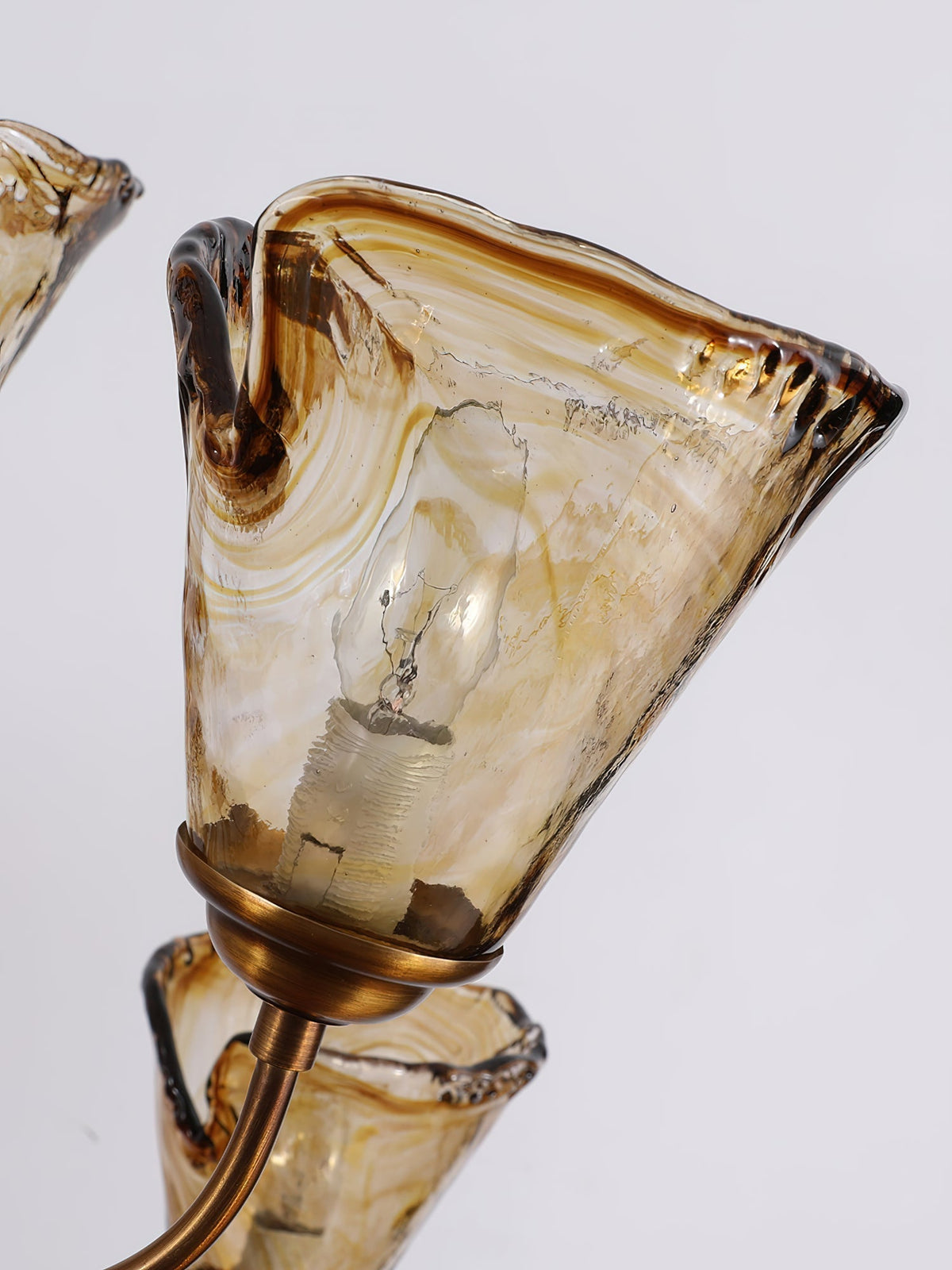 Kroonluchter Messing met Amber Glazen Kappen Meerdere Lichtpunten Hanglamp Eettafel Woonkamer E14 Sfeerverlichting | Sansoti