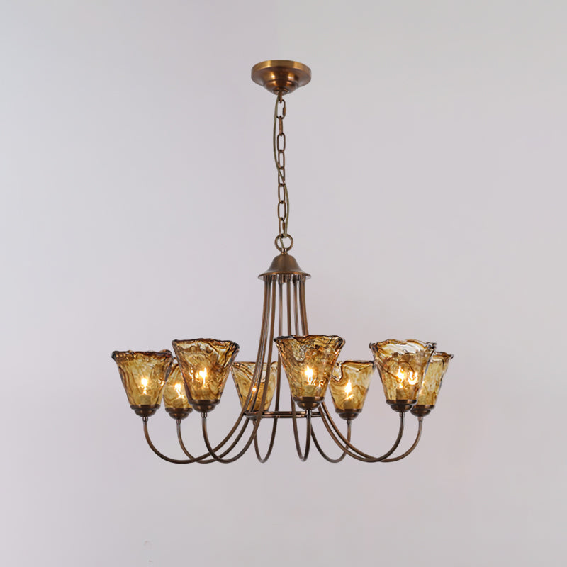 Kroonluchter Messing met Amber Glazen Kappen Meerdere Lichtpunten Hanglamp Eettafel Woonkamer E14 Sfeerverlichting | Sansoti