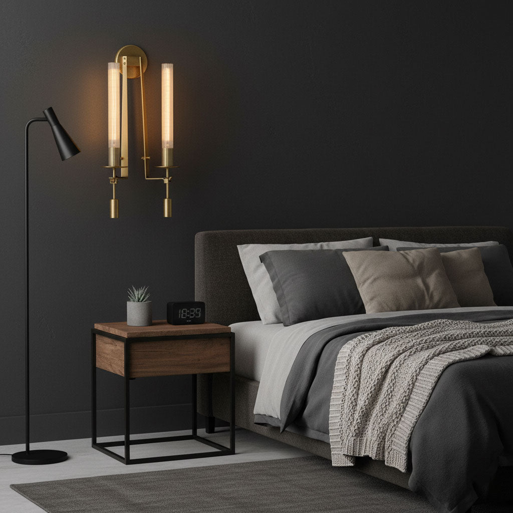 Klassieke Messing Wandlamp met Geribbeld Glas – 1940s Franse Stijl Cilinderlamp voor Gang Woonkamer Slaapkamer – E26 E27 Fitting – Enkel en Dubbel Lichtpunt | Sansoti
