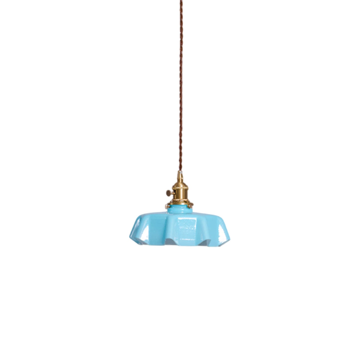 Geplooide Glazen Hanglamp met Messing Armatuur — Vintage Franse Stijl in Wit, Beige, Roze of Blauw — Verstelbare Kabel 150 cm | Sansoti