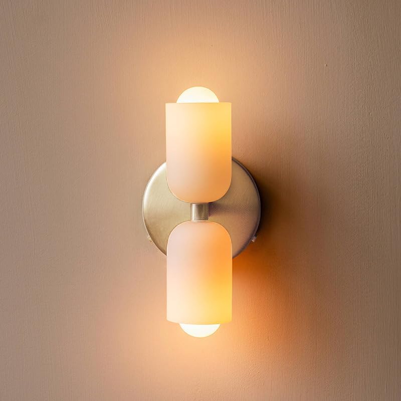 Wandlampe Doppelt Retro Französisches Glas E14 Gold Schlafzimmer Flur Badezimmer Wohnzimmer Vintage | Restfield