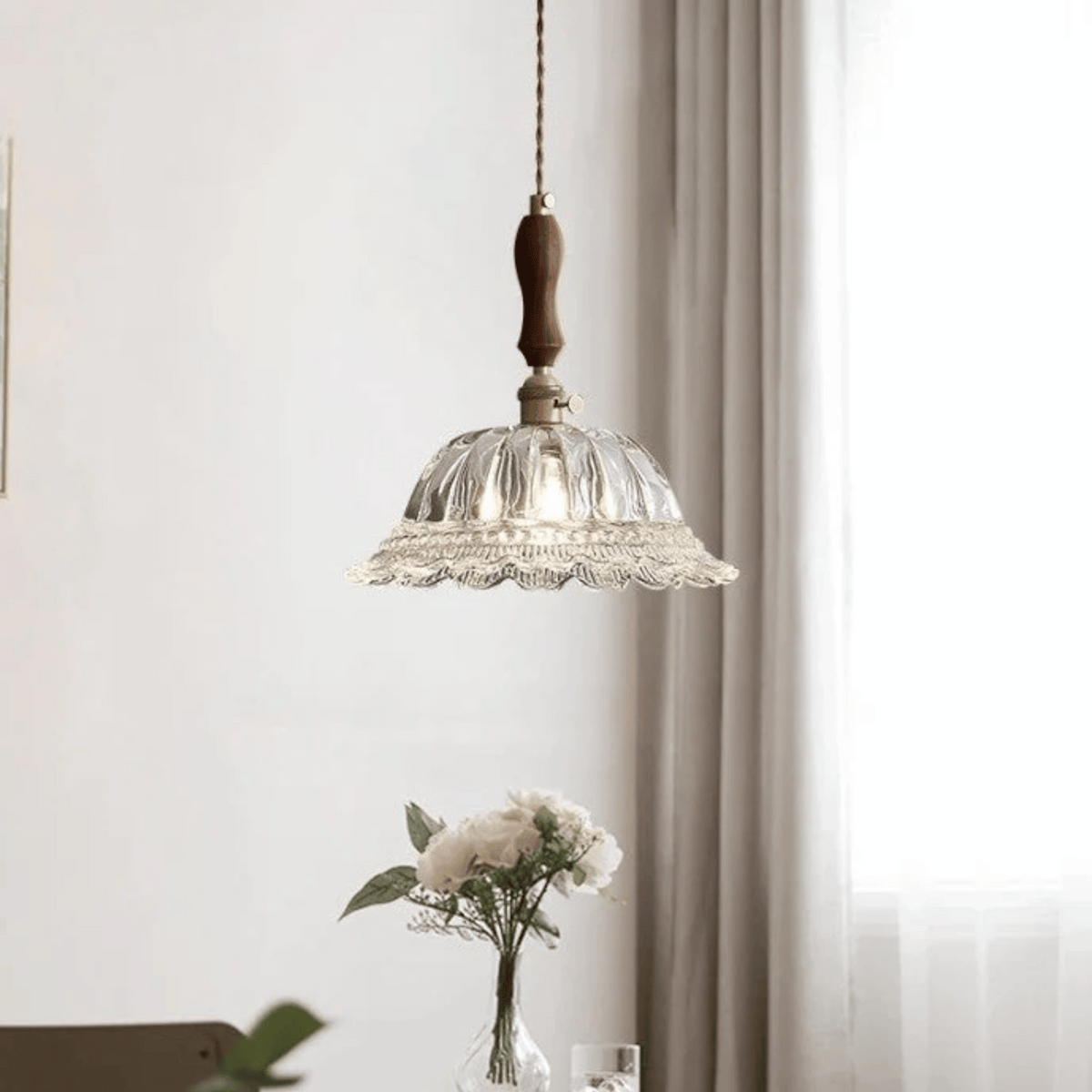 Suspension en noyer avec verre et laiton Éclairage d'ambiance pour salle à manger cuisine salon Style Vintage Rétro | Sansoti
