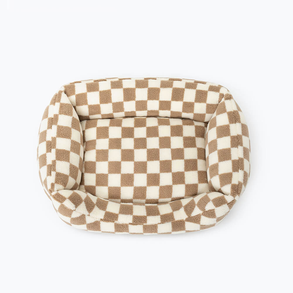 Dog Bed Checkered Pattern Removable Cover Soft Faux Fur Luxury Dog Bed for Small and Medium-Sized Dogs | Sansoti