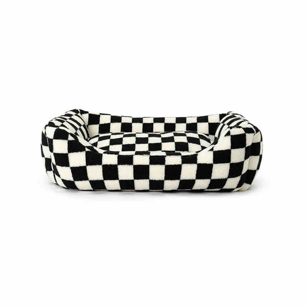 Dog Bed Checkered Pattern Removable Cover Soft Faux Fur Luxury Dog Bed for Small and Medium-Sized Dogs | Sansoti