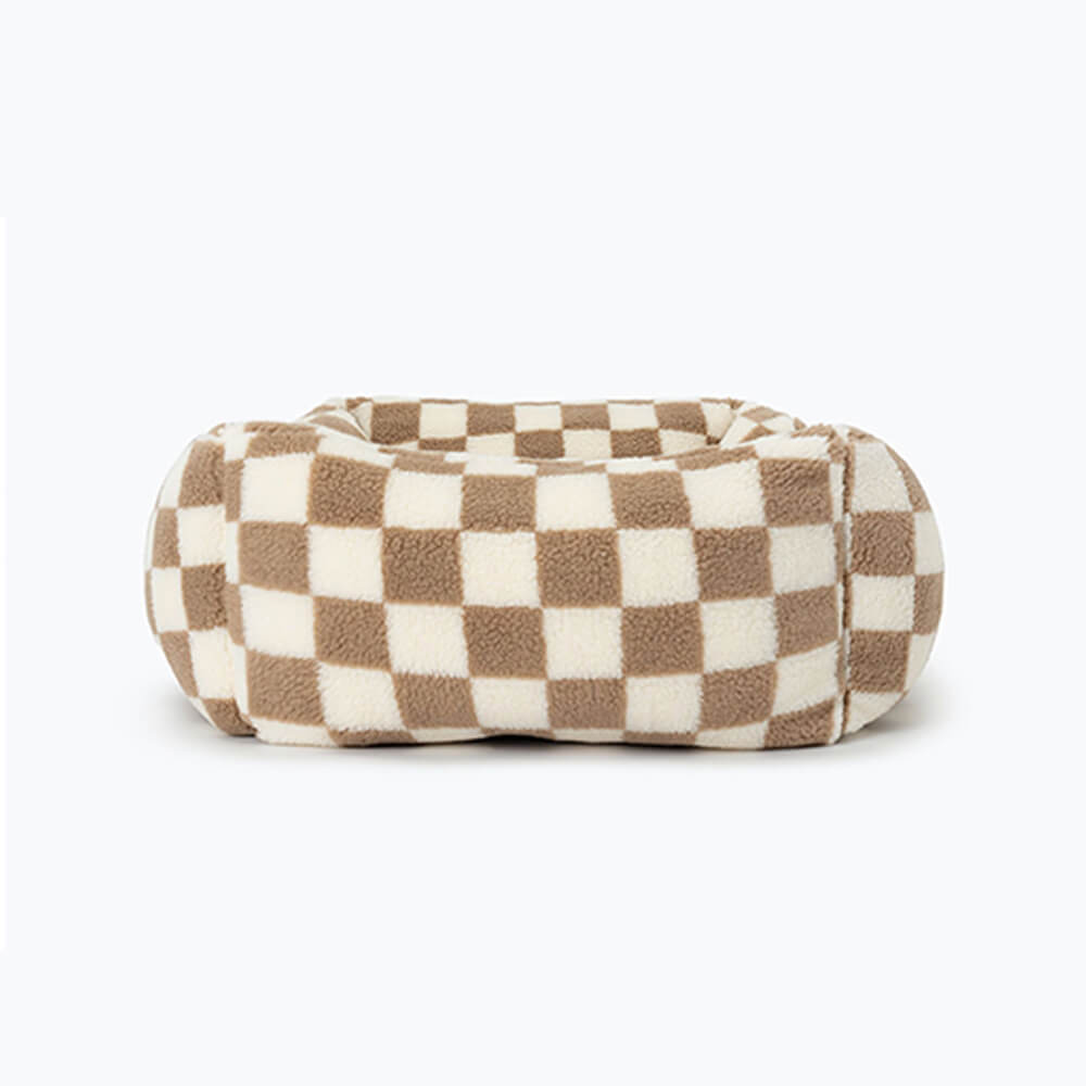 Dog Bed Checkered Pattern Removable Cover Soft Faux Fur Luxury Dog Bed for Small and Medium-Sized Dogs | Sansoti