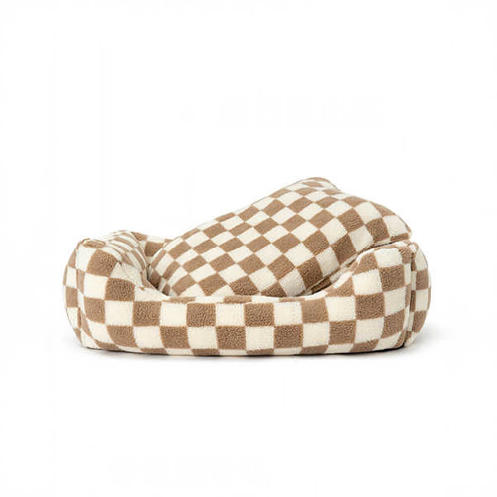 Dog Bed Checkered Pattern Removable Cover Soft Faux Fur Luxury Dog Bed for Small and Medium-Sized Dogs | Sansoti