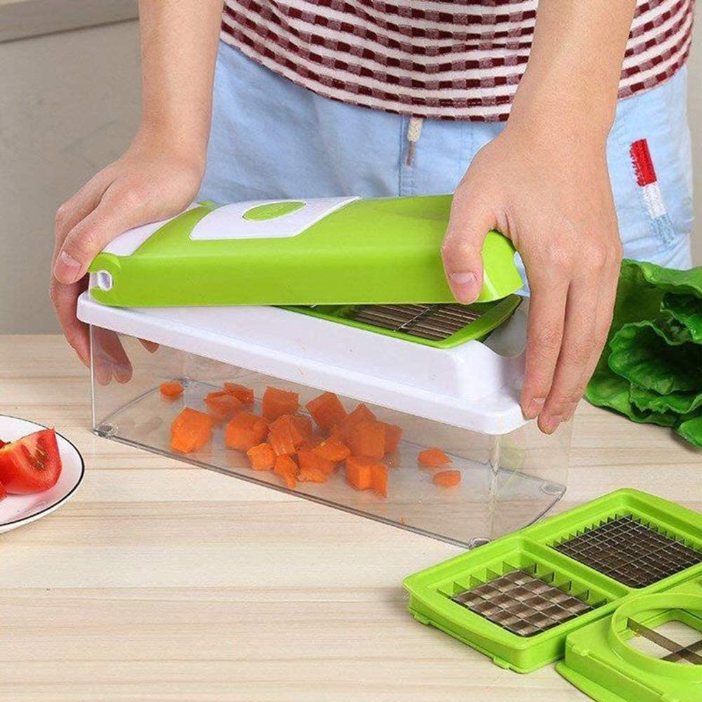 Gemüseschneider 12-in-1 Edelstahl Manuell Weiß Grün Multifunktionales Küchenutensil Julienne Würfelreibe Küche | Sansoti