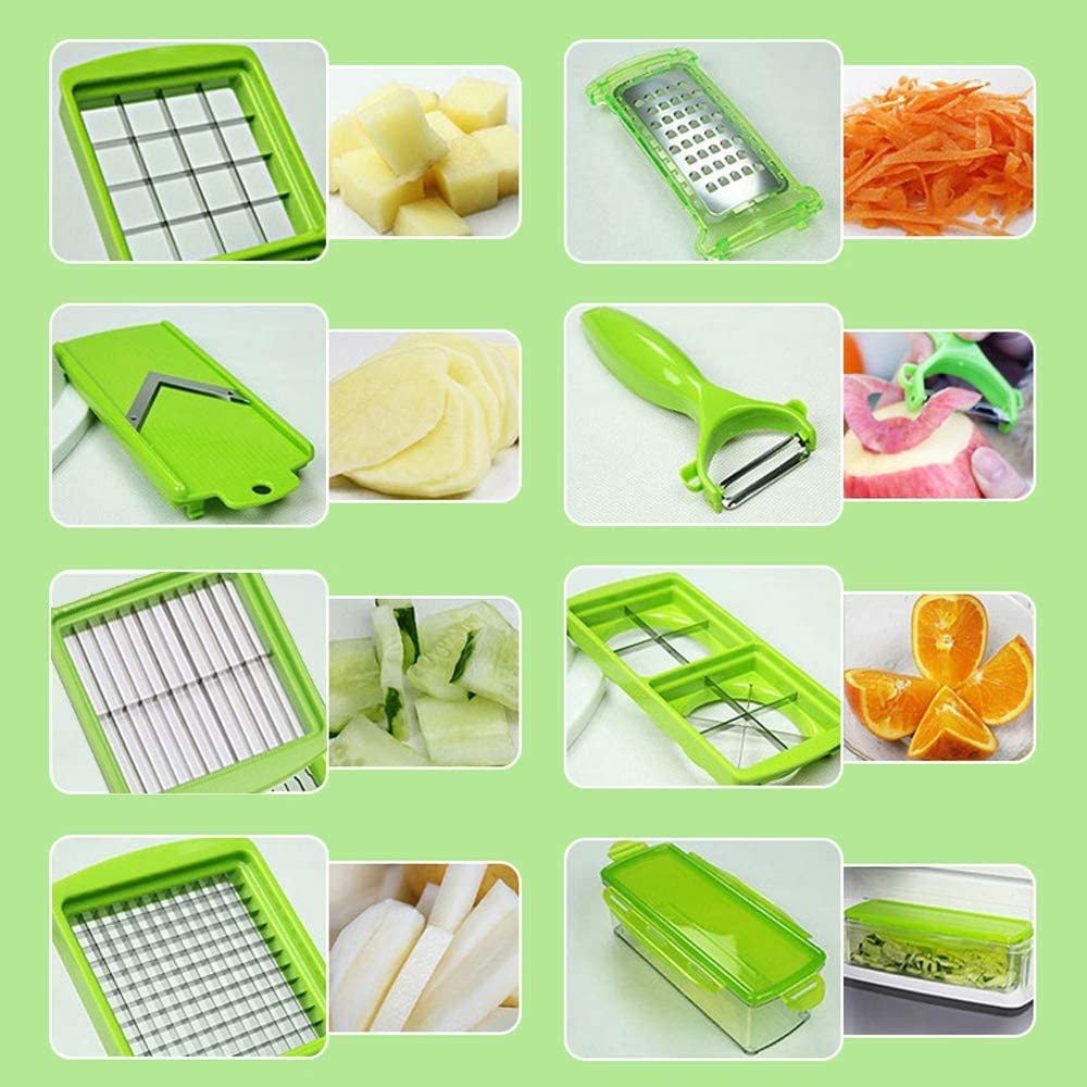 Gemüseschneider 12-in-1 Edelstahl Manuell Weiß Grün Multifunktionales Küchenutensil Julienne Würfelreibe Küche | Sansoti