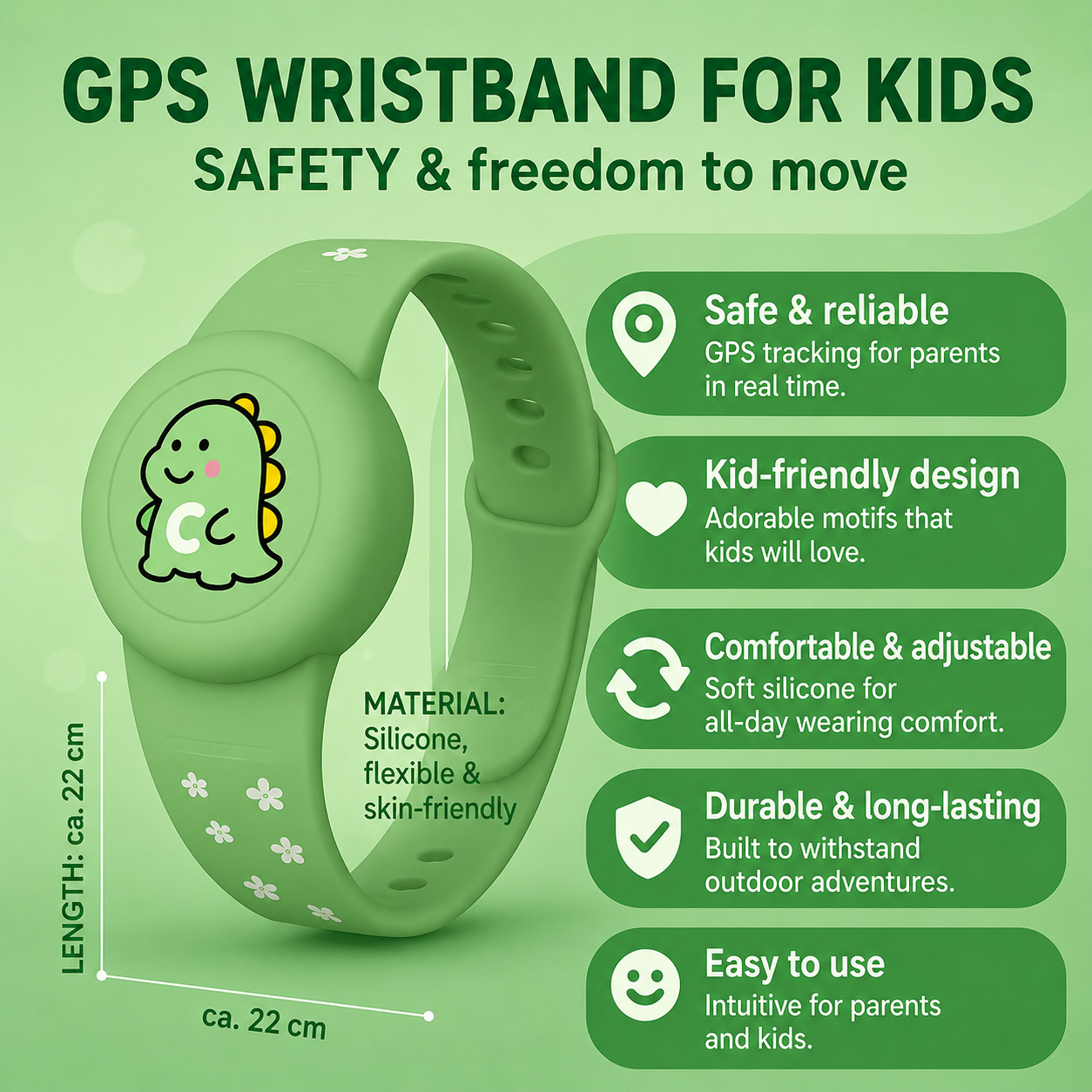 GPS Kinderarmband met Locatietracking | Verstelbaar Siliconen Polsbandje | KidLoca | Speelse Karakters voor Veiligheid Onderweg | Sansoti