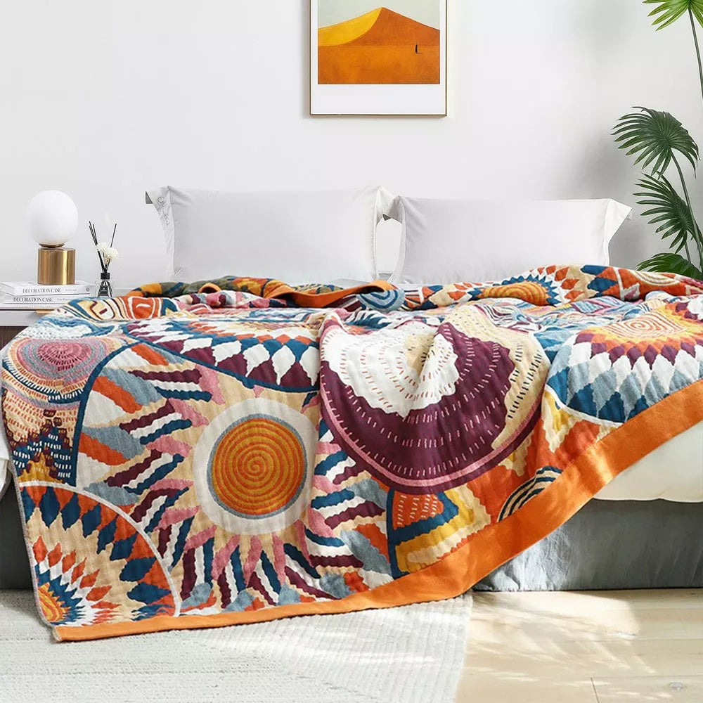 Katoenen Plaid Sunburst – Zacht & Luchtig Vierseizoenen Deken 150x200 | Sansoti