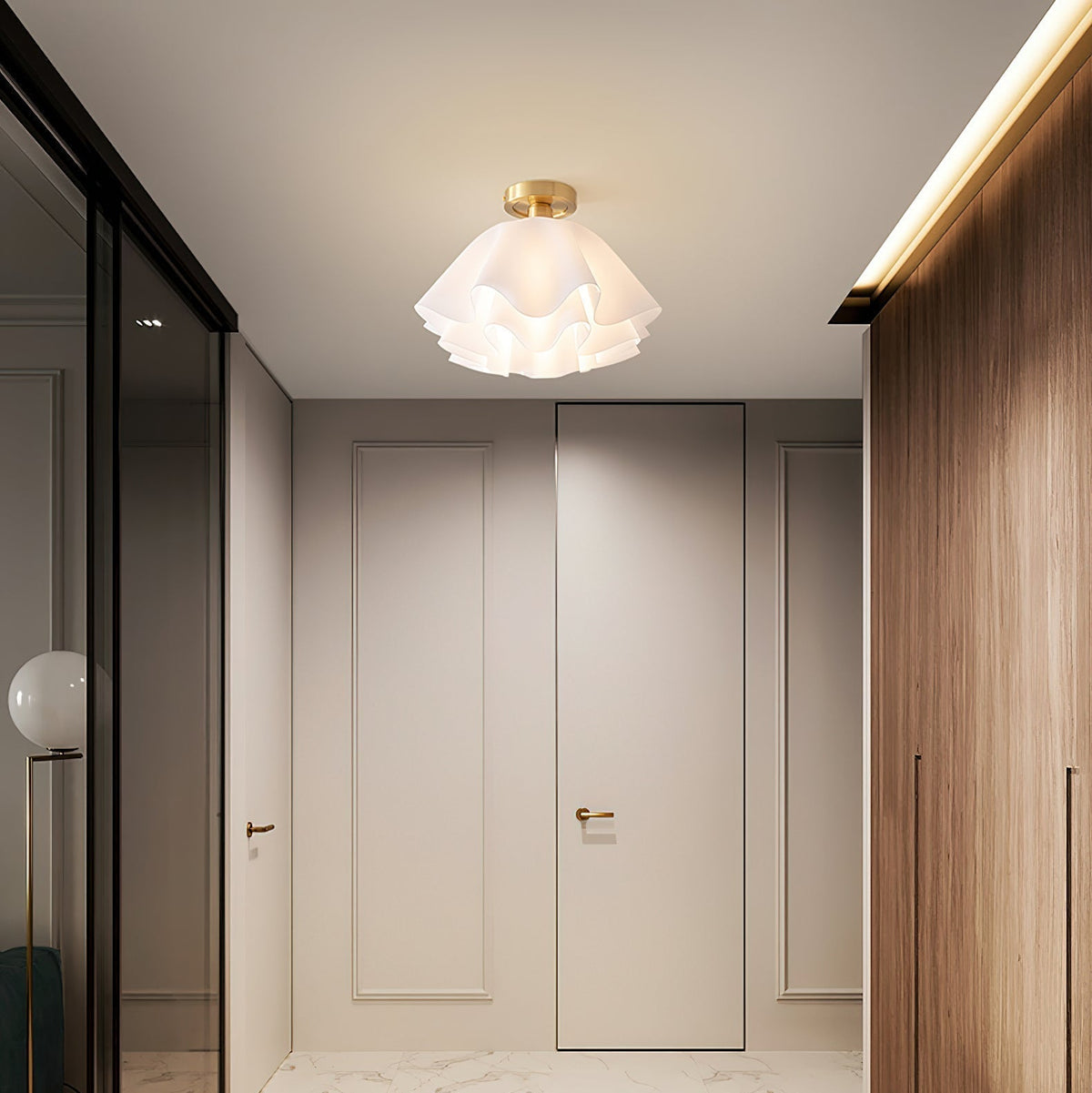 Ceiling Light, Flower-Shaped Modern Pleated Design, Metal and Acrylic, Living Room and Dining Room Lighting, E26 E27 Socket | Sansoti