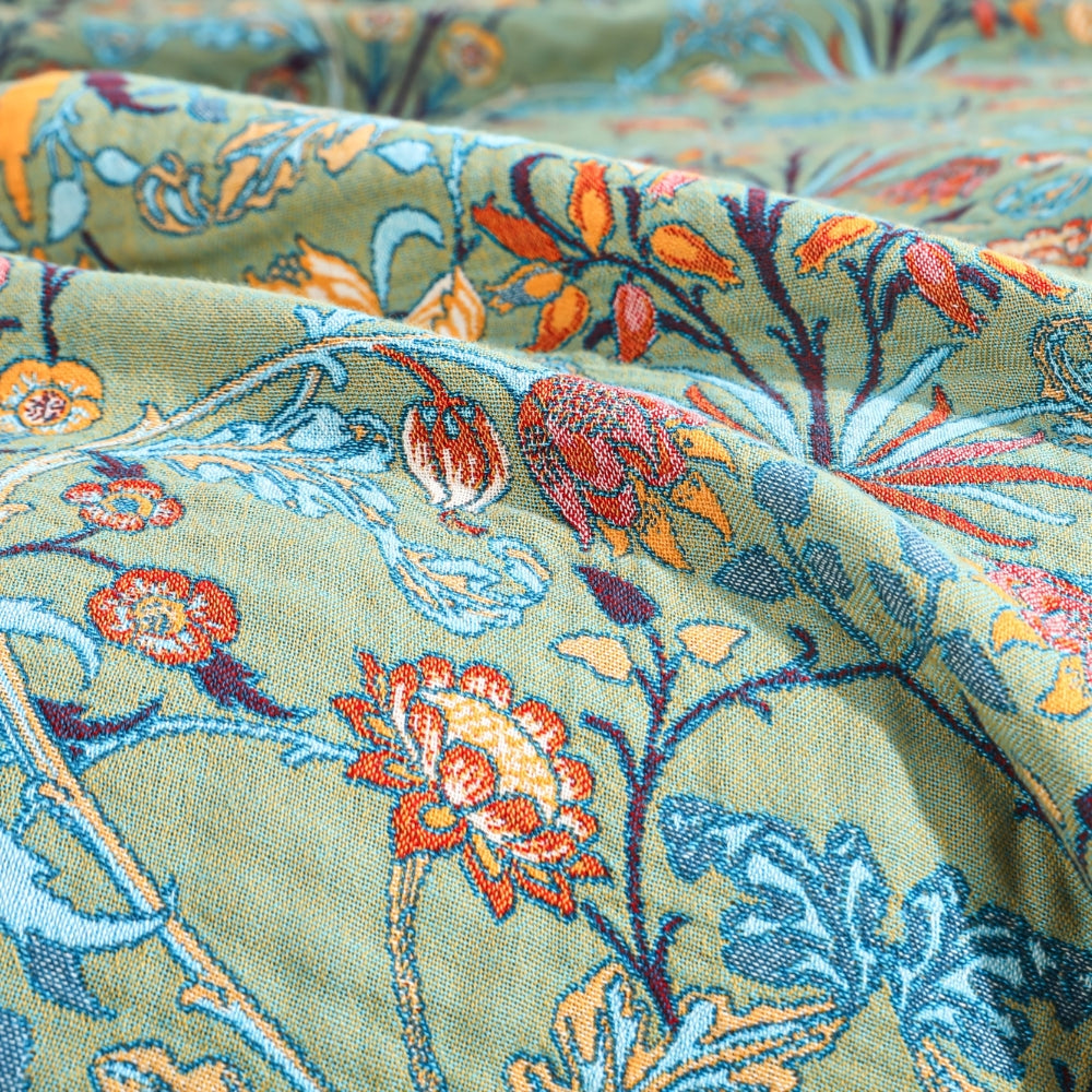 Katoenen Wenddeken met Bloemenweving en Kwasten – Zachte Jacquardplaid voor Bed en Bank | Sansoti