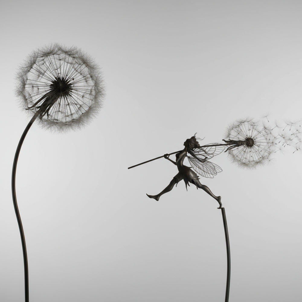 Metalen Sprookjesfiguur Tuindecoratie Buitendecoratie Gesmeed IJzer Sculptuur Weerfbestendig Beeldwerk Tuin Accenten Kunst Terras Decoratie Bloembed Figuur Elf Silhouet voor Buiten | Sansoti