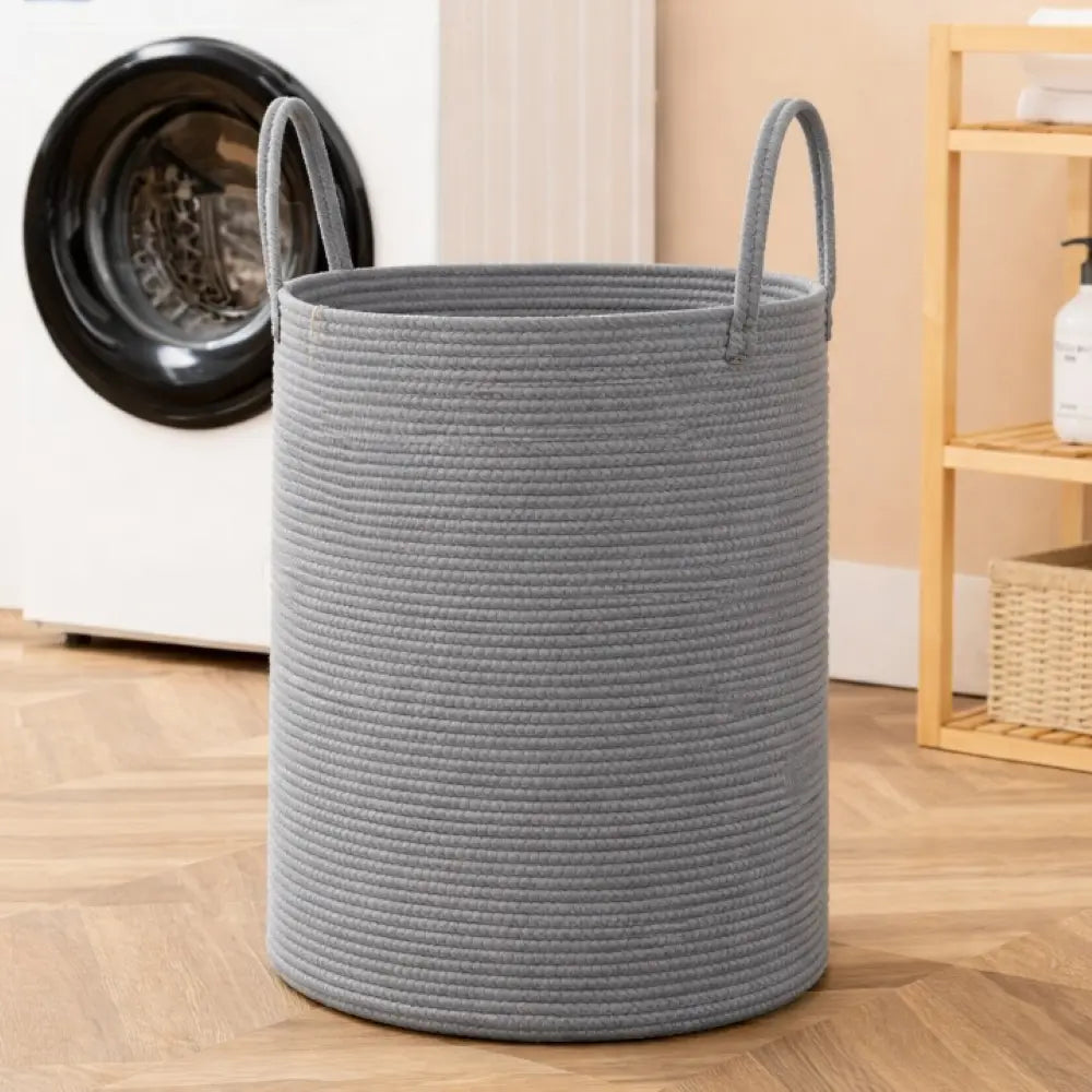 Gevlochten Wasmand Katoen 58L – Natuurlijk Opbergoplossing met Stevige Handvatten – Opvouwbare Wasmand voor Slaapkamer en Badkamer | Sansoti