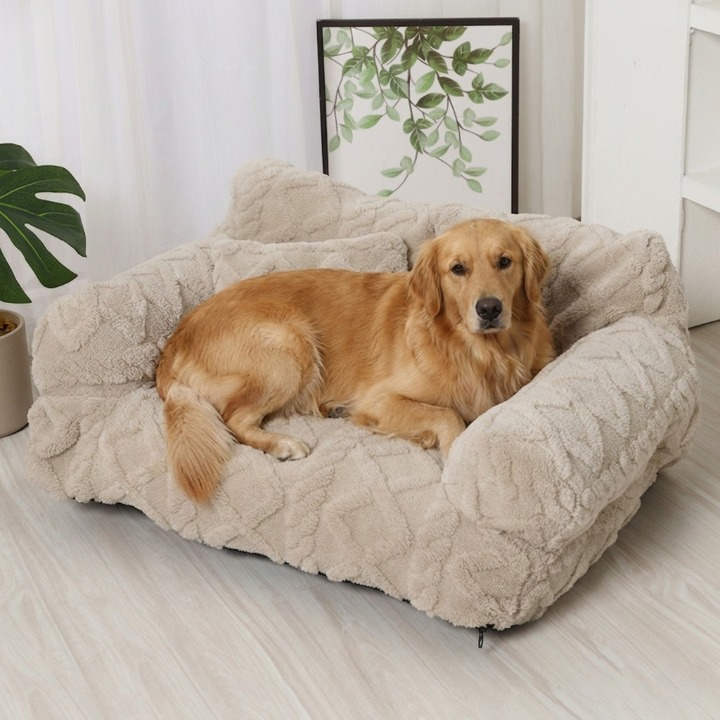 Pluche Hondenmand met Verhoogde Rand Beige Khaki Grijs Zwart Rustgevend Kussen S M L Katoenvulling | Sansoti