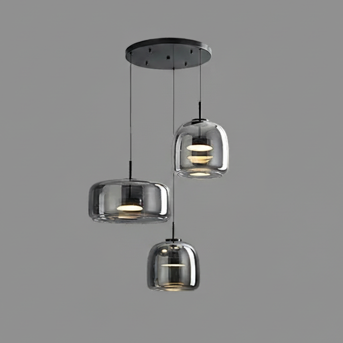 Handgeblasene Glaspendelleuchte aus bernsteinfarbenem Rauchglas mit LED für Esstisch und Wohnzimmer, Deckenbeleuchtung, schwebendes modernes Design | Sansoti