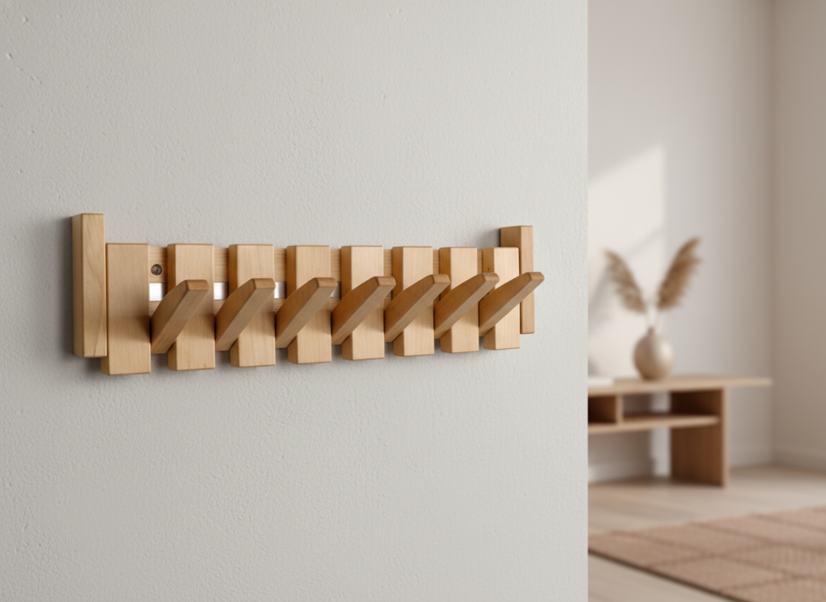 Wandkapstok Hout Piano Vormgeving 4-8 Haken Scandinavisch Design Hal Slaapkamer Garderobe Wand Opslag | Sansoti