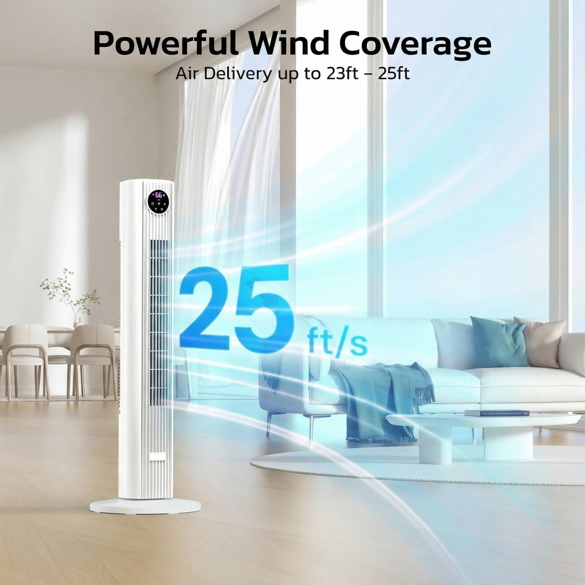 Torenventilator met Afstandsbediening 90° Oscillatie Stil 4 Standen Timer voor Slaapkamer en Woonkamer | Sansoti