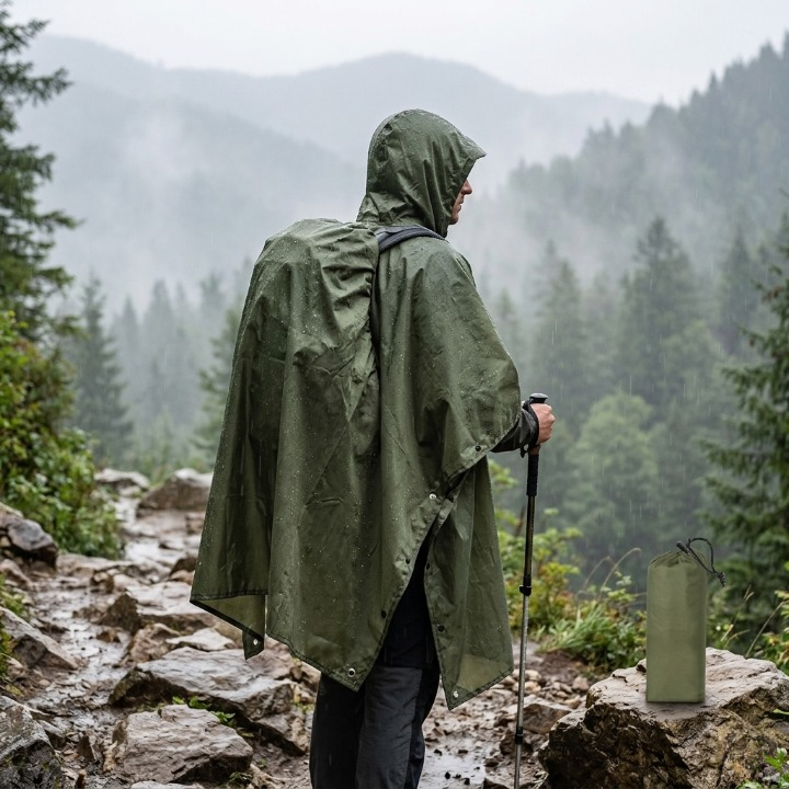 Waterdichte Regenponcho met Capuchon – 3-in-1 Outdoor Bescherming voor Wandelen Kamperen Tuin | Sansoti