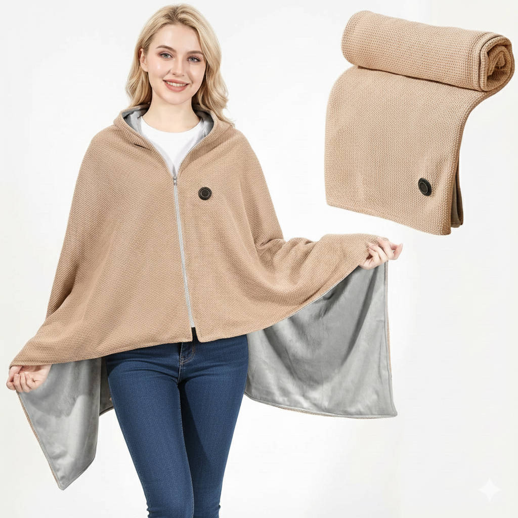 USB Heated Wrap Blanket with Zipper, Shoulder and Neck Warmth, Soft Throw for Working from Home, Office, Relaxing | Sansoti