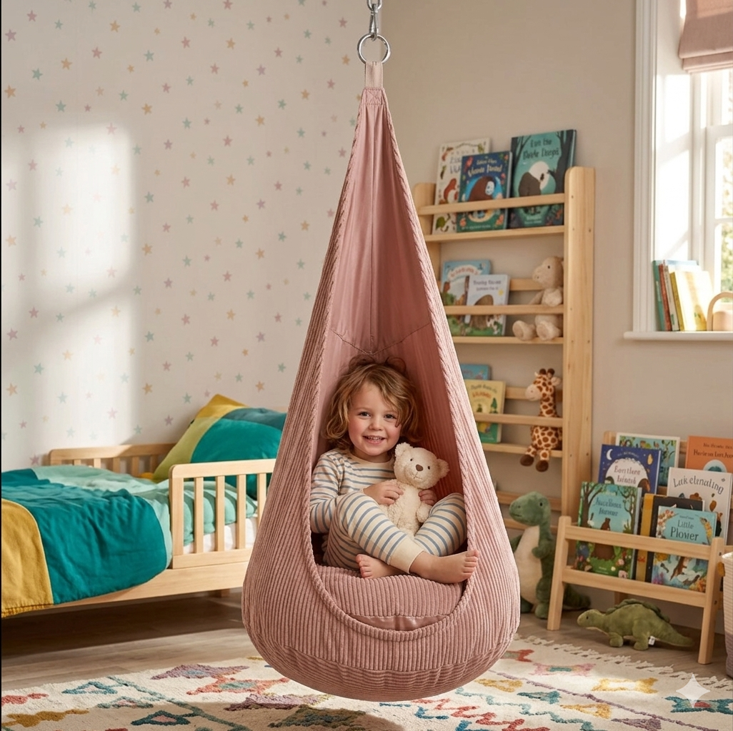 Balançoire Sensorielle pour Enfants Sensibles au Stimuli Fauteuil Suspendu Velours Côtelé Intérieur avec Coussin 80kg | Restfield