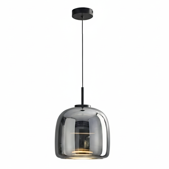 Handgeblasene Glaspendelleuchte aus bernsteinfarbenem Rauchglas mit LED für Esstisch und Wohnzimmer, Deckenbeleuchtung, schwebendes modernes Design | Sansoti