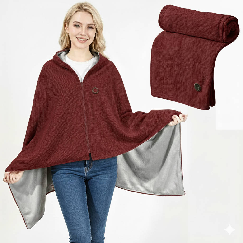 USB Heated Wrap Blanket with Zipper, Shoulder and Neck Warmth, Soft Throw for Working from Home, Office, Relaxing | Sansoti