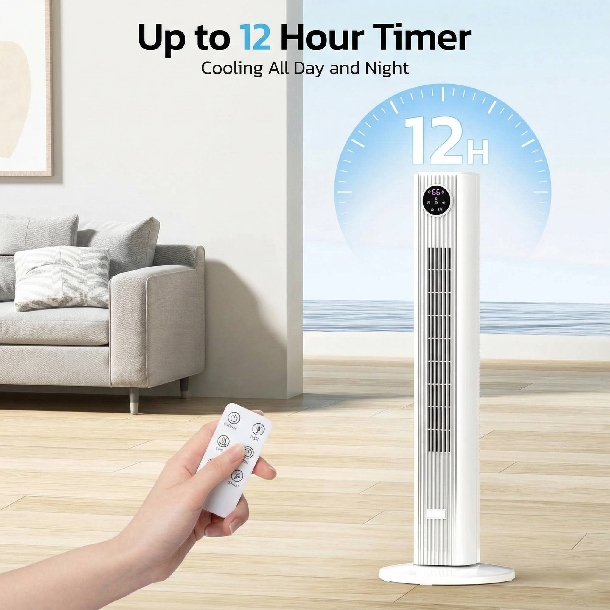 Torenventilator met Afstandsbediening 90° Oscillatie Stil 4 Standen Timer voor Slaapkamer en Woonkamer | Sansoti