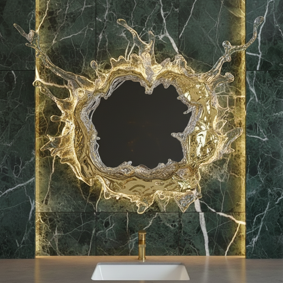 Wandlamp Spiegel met Golvend Watereffect Glas Goud Zilver LED Verlichting Badkamer Slaapkamer Gang Modern | Sansoti