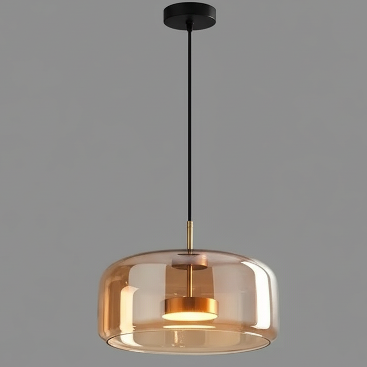 Handgeblasene Glaspendelleuchte aus bernsteinfarbenem Rauchglas mit LED für Esstisch und Wohnzimmer, Deckenbeleuchtung, schwebendes modernes Design | Sansoti