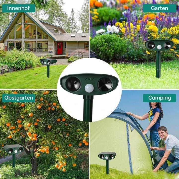 Dierenverschrikker op Zonne-Energie – PIR Bewegingssensor 110°, Bereik 9m, IP44 Weerbestendig voor Tuin en Erf | Sansoti