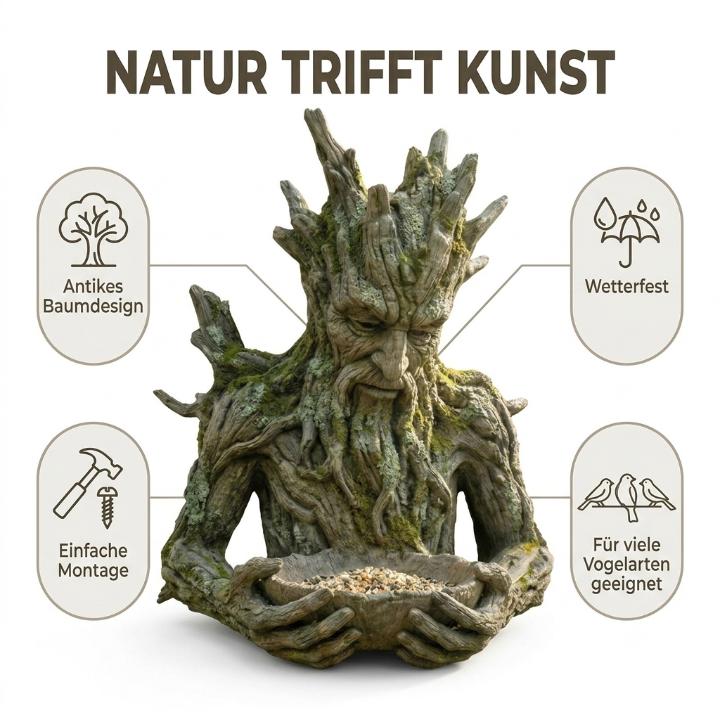 Vogelfutterschaal Boomgezicht Muurmontage Weerbestendig Kunsthars Voederstation Tuin Decoratie Vogelvoeding Waterkom Natuureffect | Sansoti