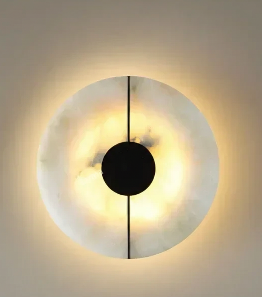 Ronde Wandlamp Natuursteen LED Warm Diffuus Licht Hal Slaapkamer Woonkamer Modern Design Koper Sfeervol | Sansoti