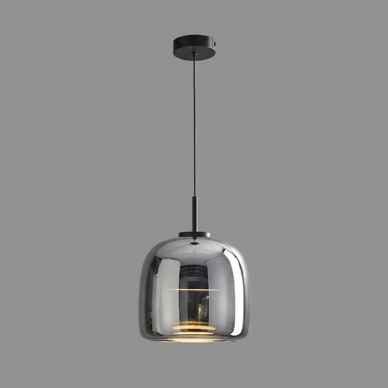Handgeblasene Glaspendelleuchte aus bernsteinfarbenem Rauchglas mit LED für Esstisch und Wohnzimmer, Deckenbeleuchtung, schwebendes modernes Design | Sansoti