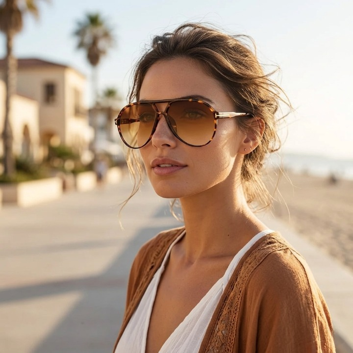 Oversize Pilotenbril Vintage Retro UV400 Zonnebril Jaren 70 Stijl Aviator Dames Heren Zwart Bruin Oranje | Sansoti
