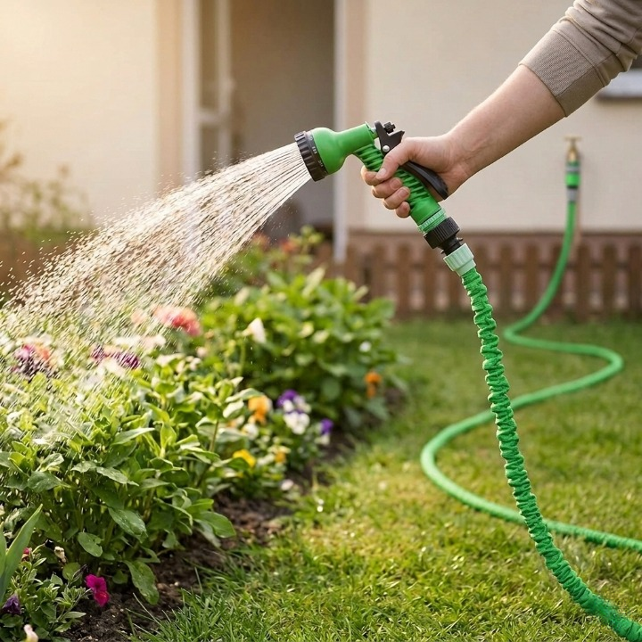 Flexibele Tuinslang 3-Voudig Uitrekbaar met 7-Functies Spuitpistool Groen | Sansoti