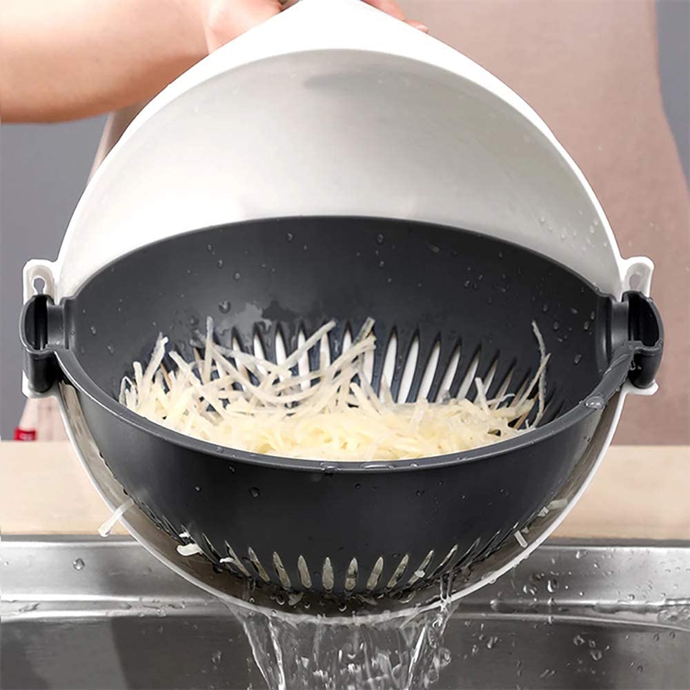 Groentesnijder Multifunctioneel met Vergiet - Rasp Schaaf Julienne Set - Keukensnijder - Inclusief Meerdere Messen - Wit Grijs | Sansoti
