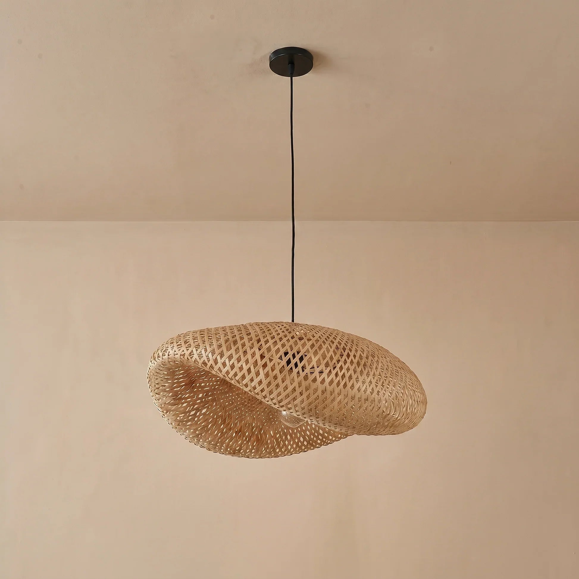 Suspension en bambou tressé E27, design scandinave, salle à manger, cuisine, salon, style naturel, vintage et bohème | Sansoti
