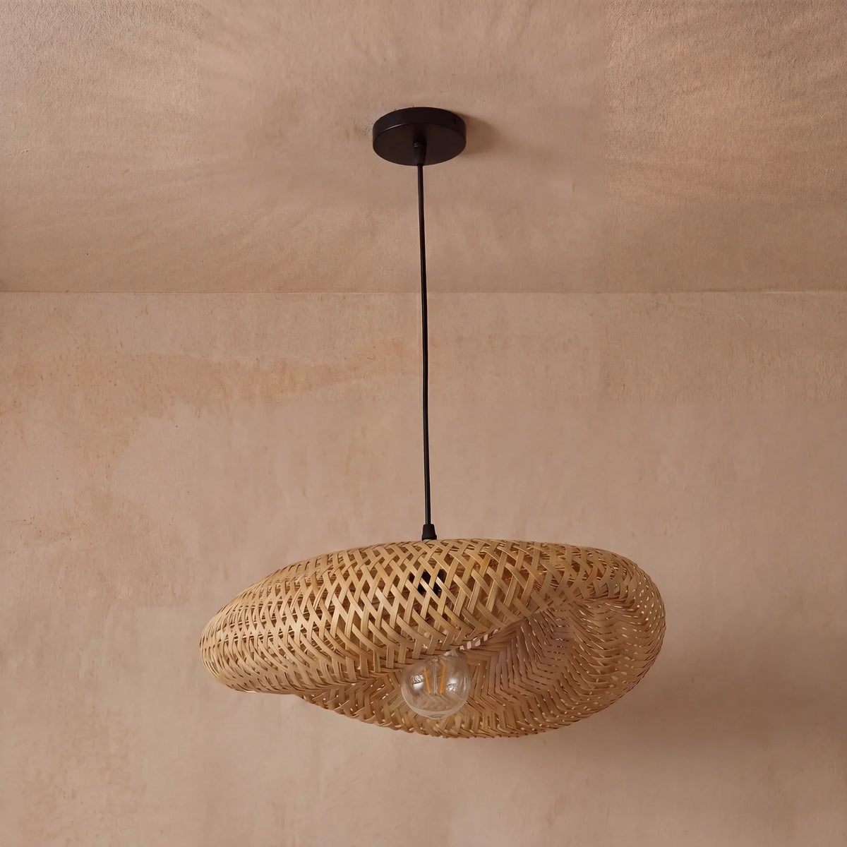 Suspension en bambou tressé E27, design scandinave, salle à manger, cuisine, salon, style naturel, vintage et bohème | Sansoti