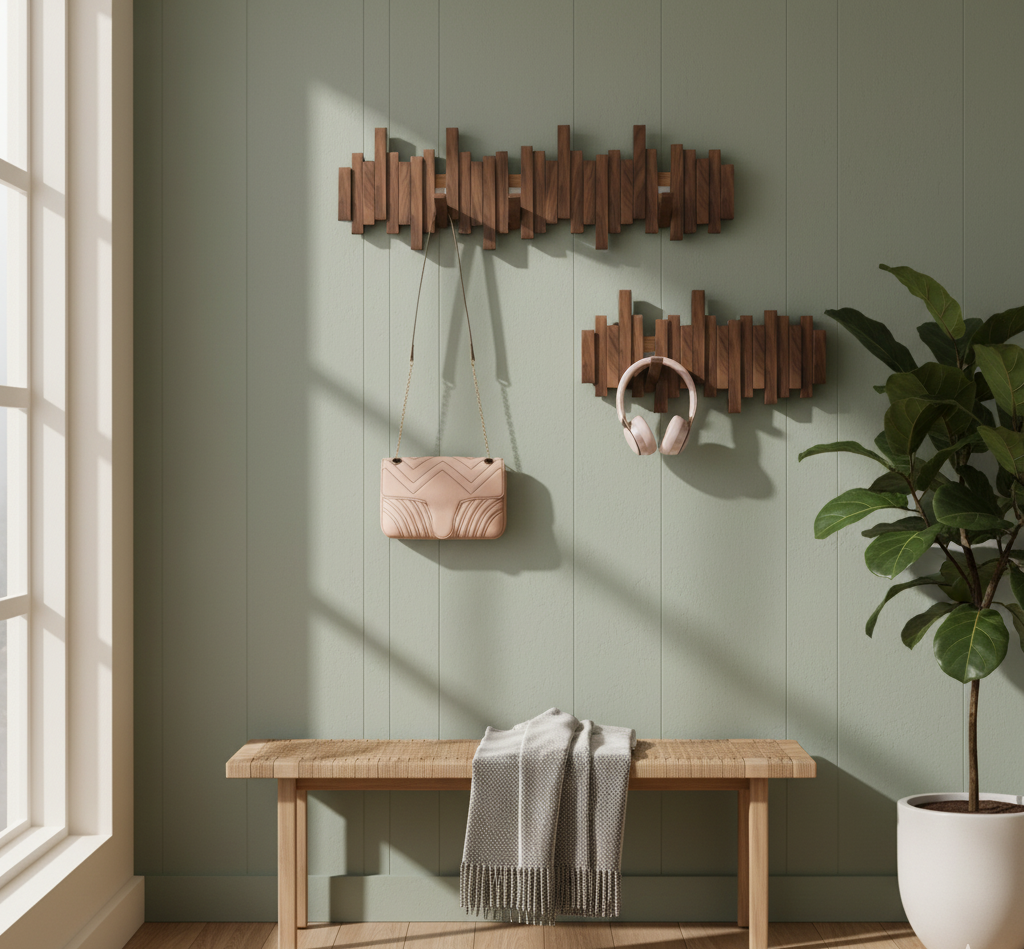 Houten Wandkapstok met Meerdere Haken Walnoot of Beuken Moderne Wandgarderobe voor Hal Slaapkamer en Gang | Sansoti