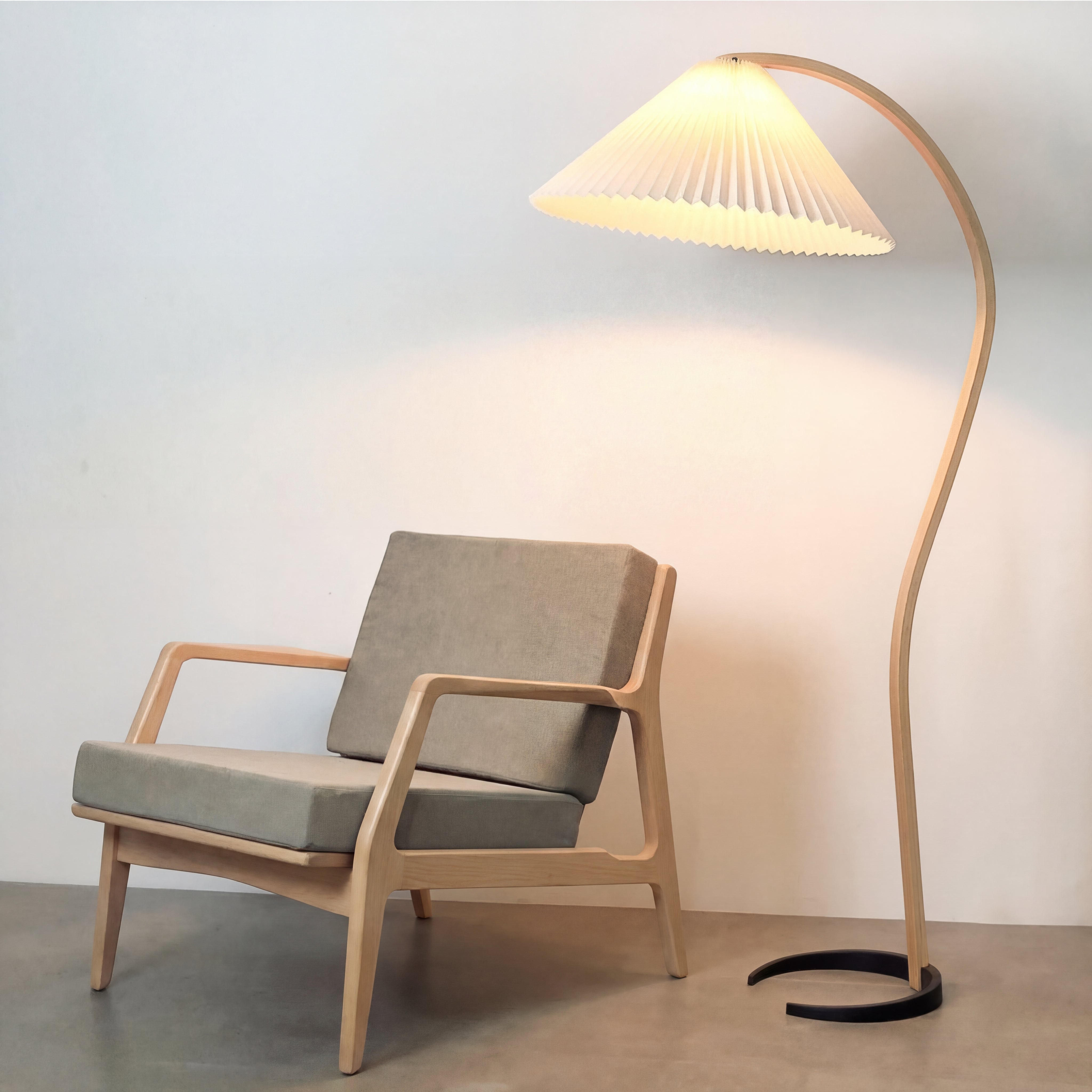Caprani Stehleuchte Buchenholz Leinen Ø75xH59 Zoll Wohnzimmer Beleuchtung skandinavisches Design Bogenlampe Leselampe | Restfield