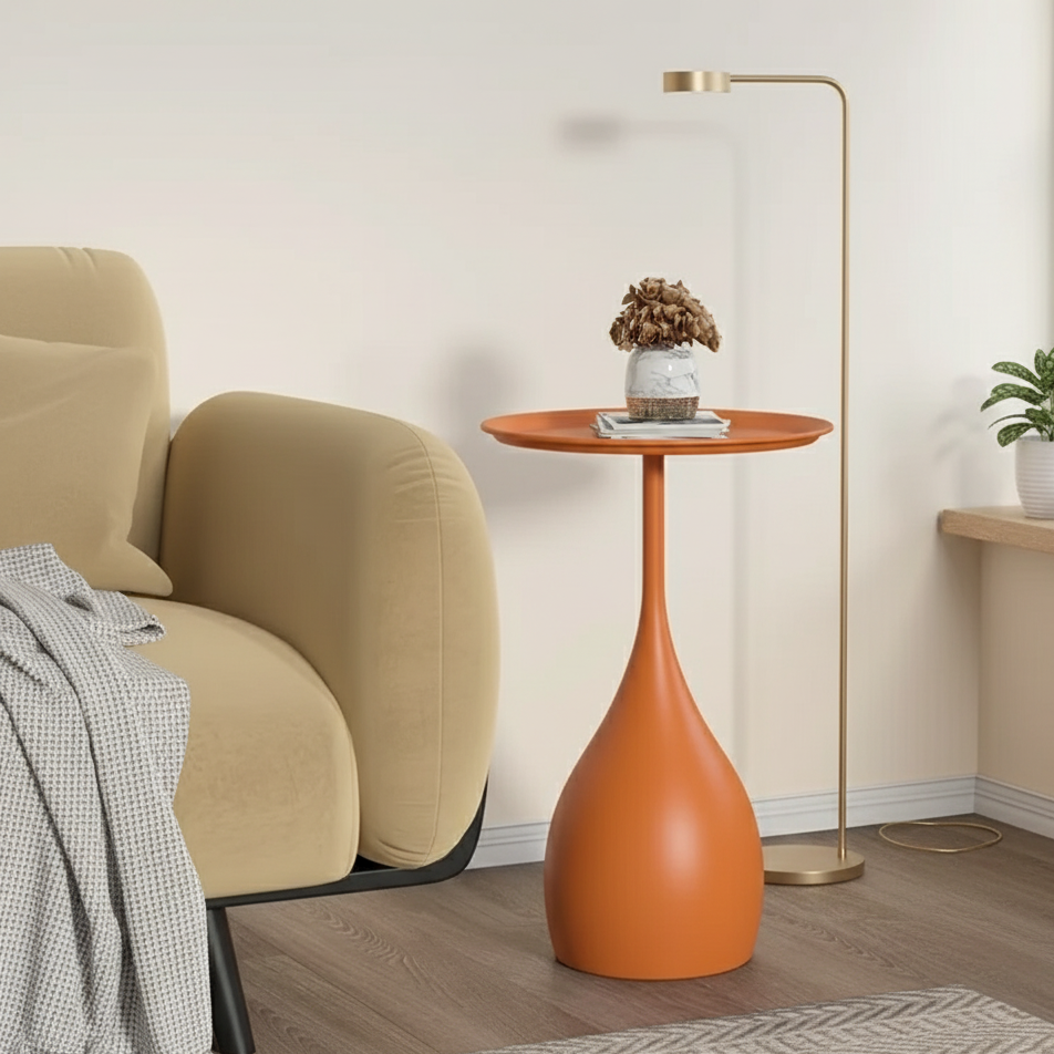 Ronde Bijzettafel op Wieltjes 40cm Metaal Scandinavisch Design Banktafel Nachtkastje Woonkamer Slaapkamer | Sansoti