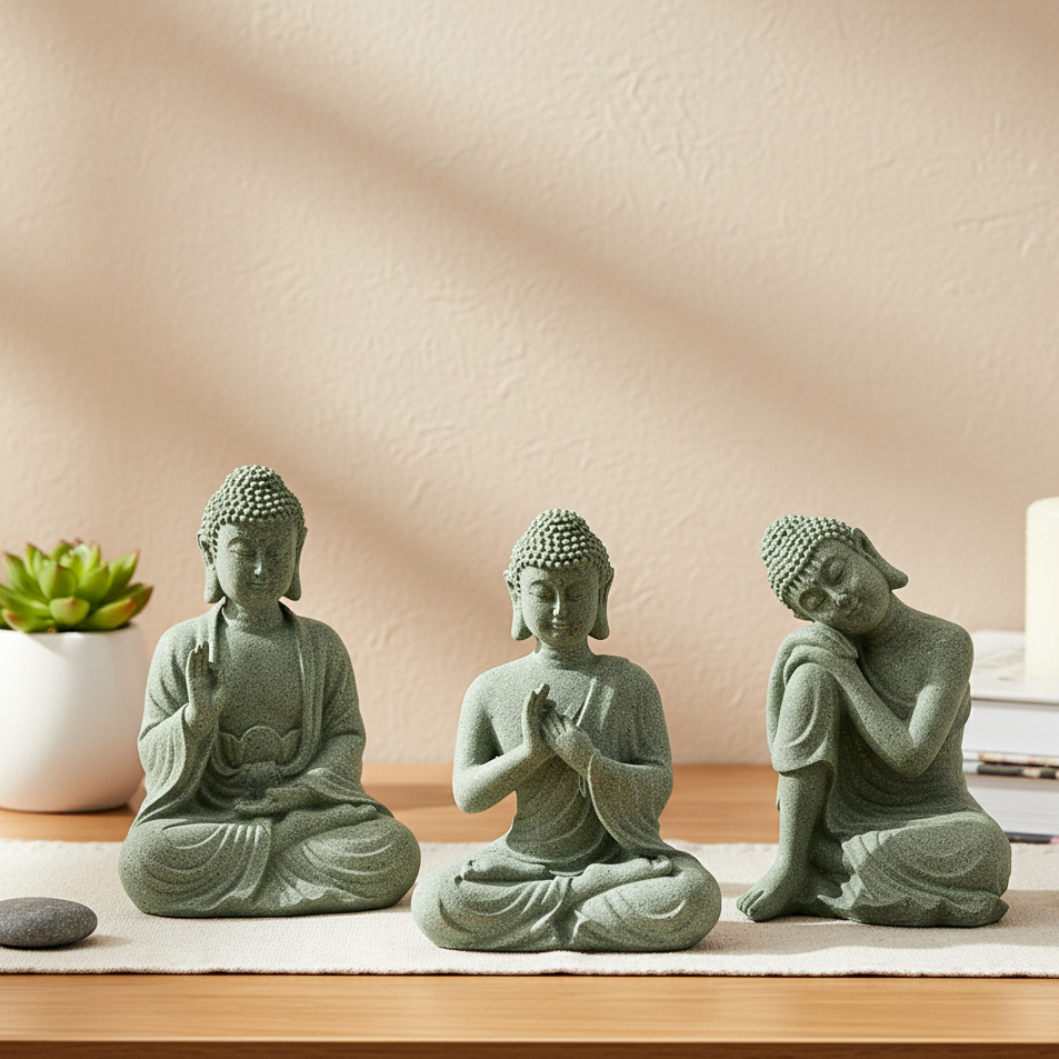 Meditierender Buddha als Dekoration, grüner Sandstein, 8 cm, Wohnzimmer, Büro, Aquarium, spirituelle Figur, Zen-Ornament | Sansoti