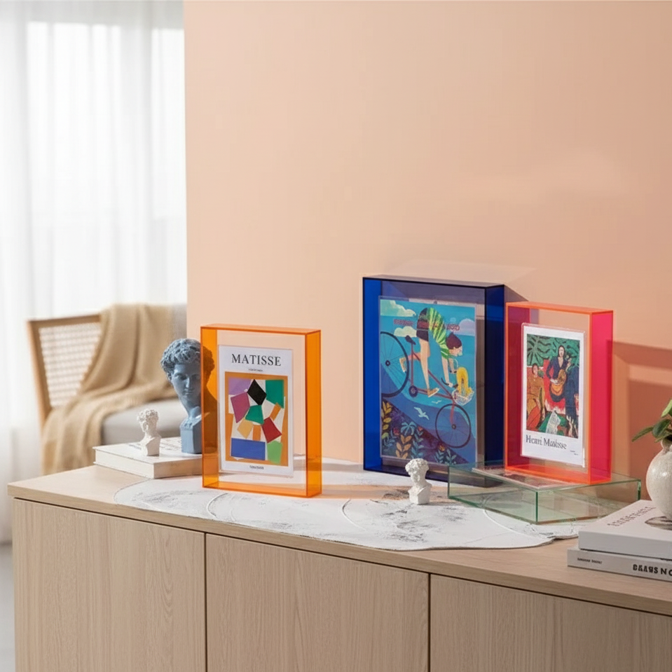 Transparenter stehender Acryl-Bilderrahmen, klein, 11x14 und 15x19, doppelseitiger Tisch-Bilderrahmen im modernen Design | Sansoti