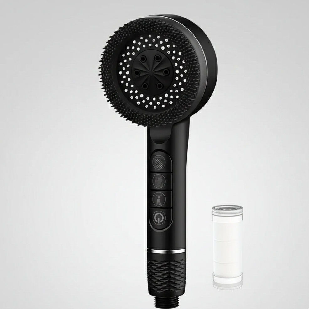 High-Pressure Handheld Showerhead 5 Spray Modes Black Silver Adjustable Holder with Hose for Bathroom Wellness | Sansoti